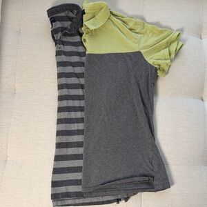 Pair of Banana Republic Men’s Polo Shirts in Charcoal Stripe and Gray and Green